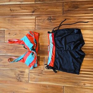 Bikini size med black, orange, teal and green